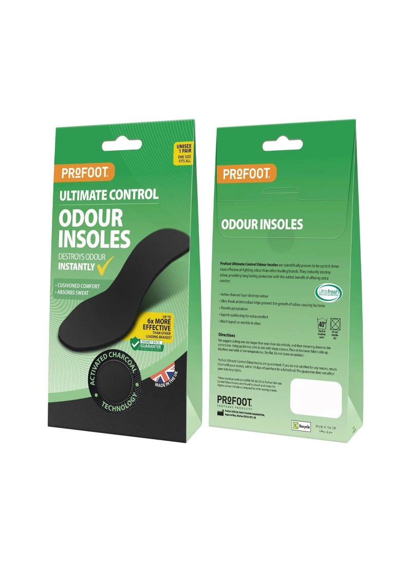 ProFoot Ultimate Control Odour Insoles Comfort & Absorbs Sweat Activated Charcoal Upto 6X More Effective 1 Size Fits All 1 Pair - Image 2